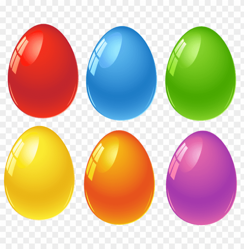 Colorful Easter eggs in red, blue, green, yellow, orange, and purple PNG