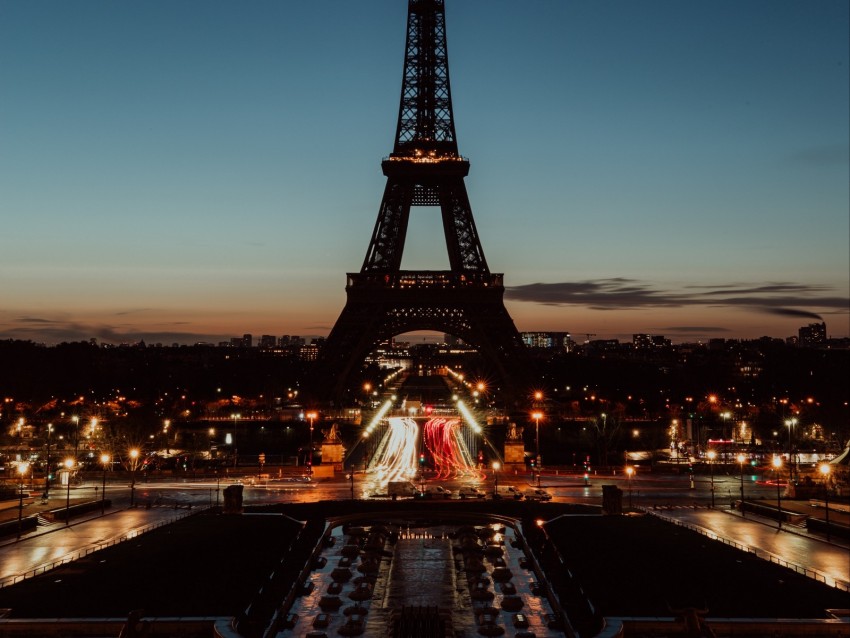 eiffel tower, paris, night, city lights