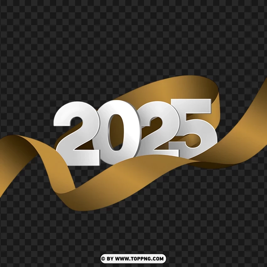 Elegant 2025 Design With Gold Ribbon And Modern Typography PNG Transparent Background