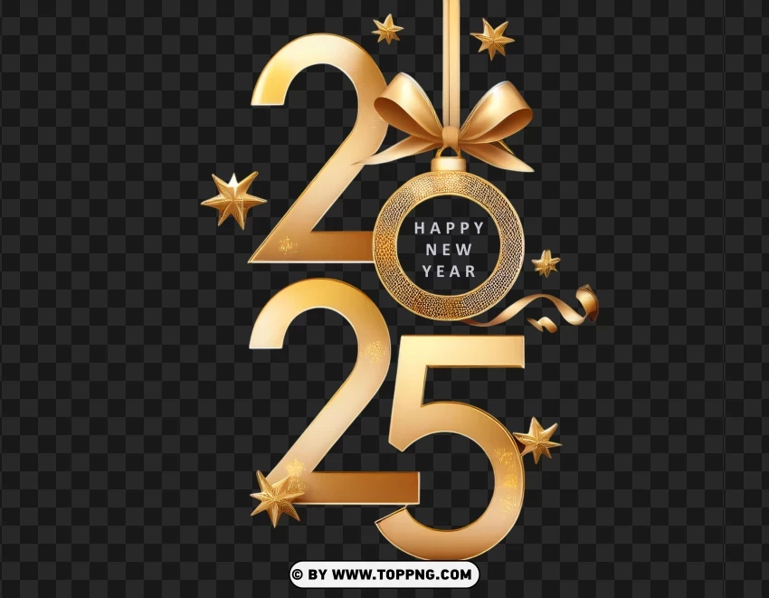 Elegant 2025 Gold Starry New Year Celebration PNG Transparent Background