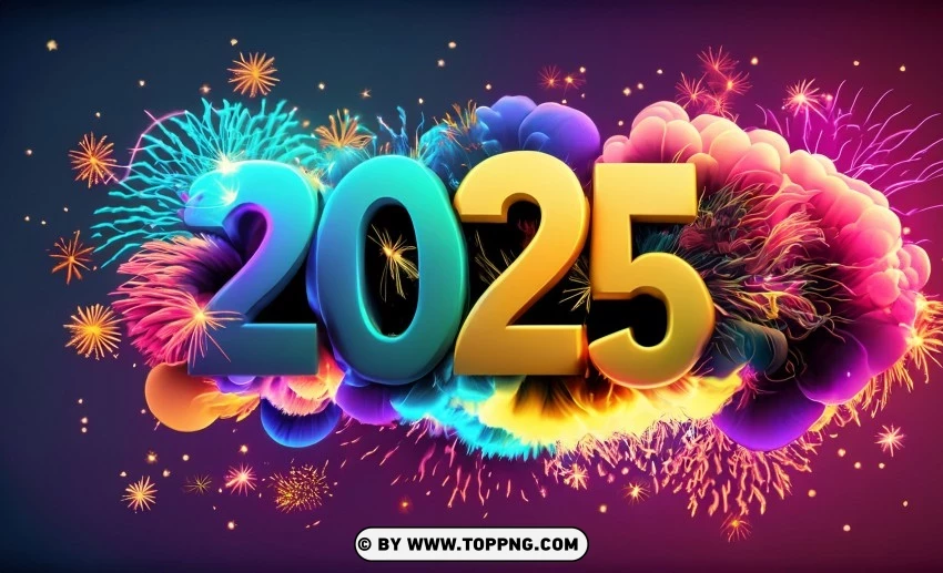 Elegant 2025 Skyline With Fireworks Display Colorful Background Image