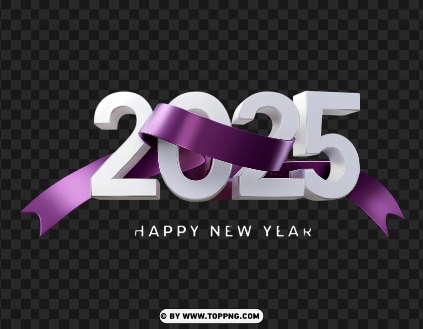 Elegant 2025 White And Purple Ribbon Happy Year PNG Transparent Background