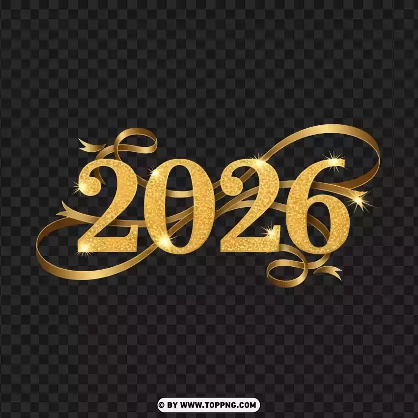 Elegant 2026 New Year Ribbon Graphic PNG Transparent Background
