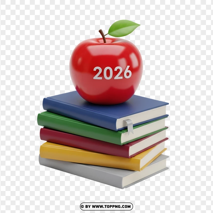 Elegant 3d Apple And Books Illustration For 2026 School PNG Transparent Background