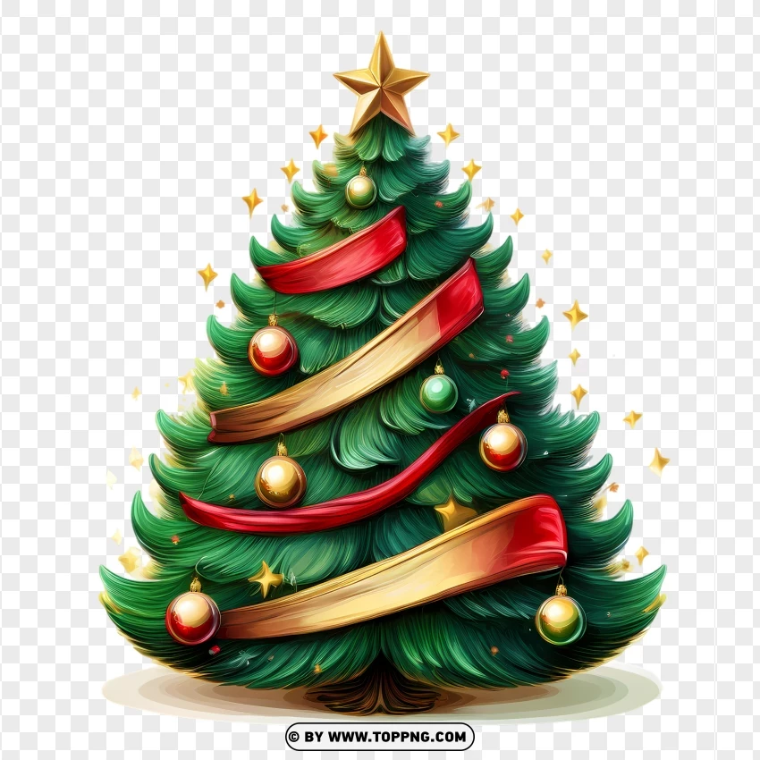 Elegant Christmas Tree Free Download With Golden Decorations PNG Transparent Background