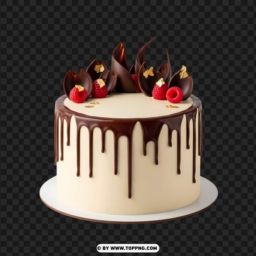 Elegant Cream Birthday Cake With Chocolate Drip Finish PNG Transparent Background