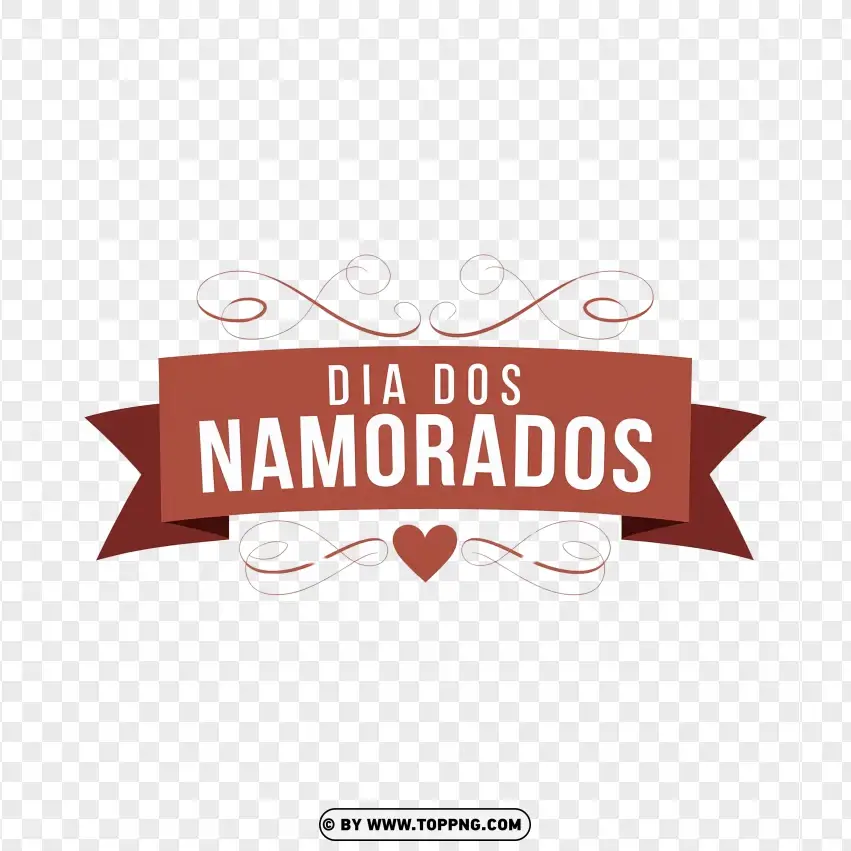 Dia Dos Namorados Text On Red Ribbon PNG Transparent Background