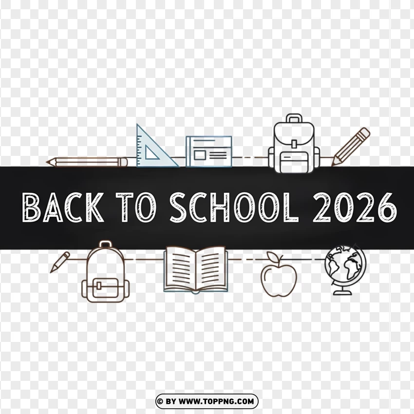 Elegant Flat Line Art Back To School 2026 Icon Design PNG Transparent Background