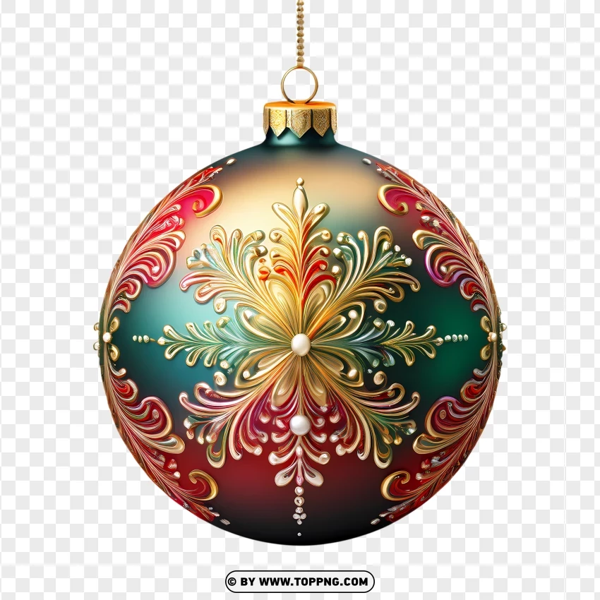 Elegant Gold And Red Christmas Bauble PNG Transparent Background