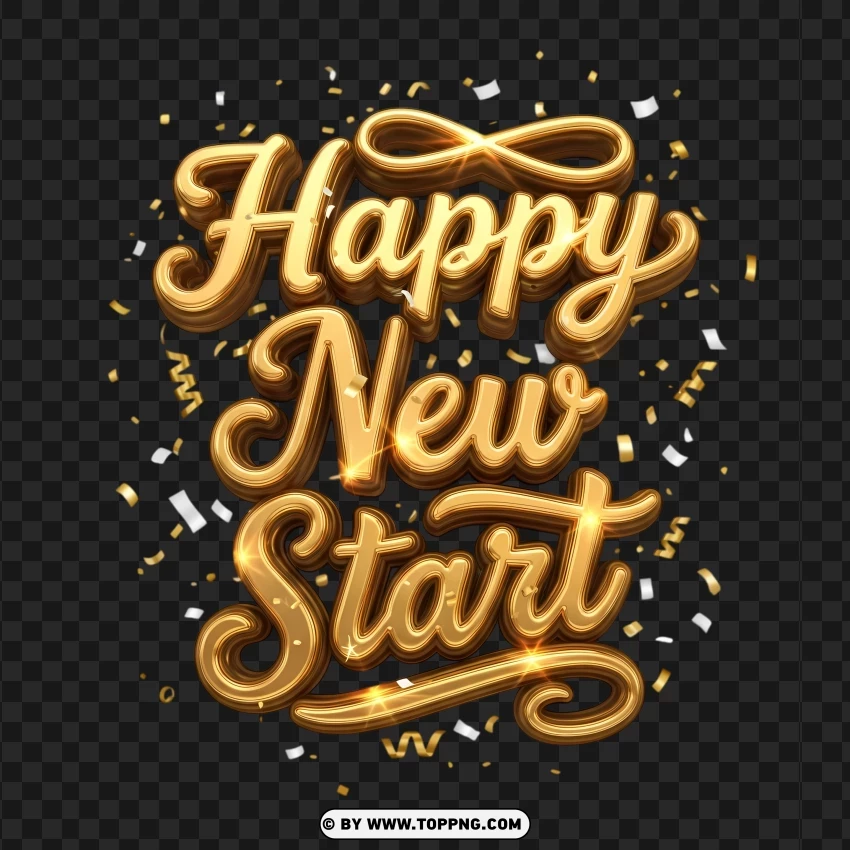 Happy New Start 2026 Typography Layout With 3d Effect PNG Transparent Background