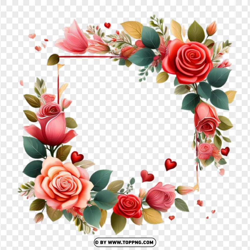 Elegant Greenery And Rose Frame For Valentines Day PNG Transparent Background