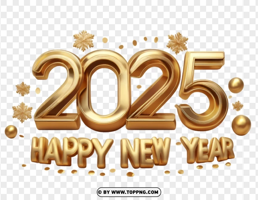 Elegant Happy New Year 2025 Gold 3d Typography PNG Transparent Background