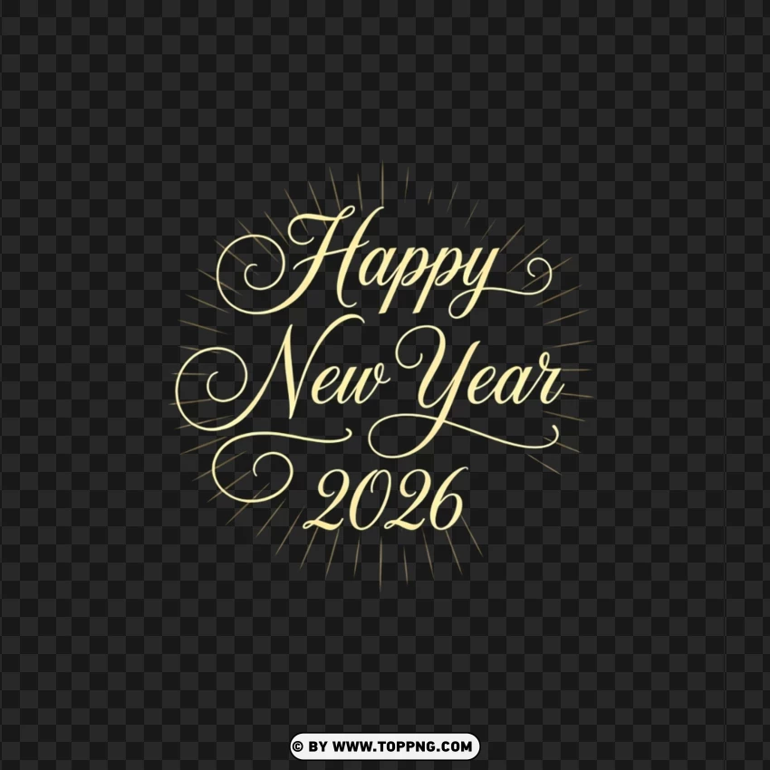 Elegant Happy New Year 2026 Script Style PNG Transparent Background