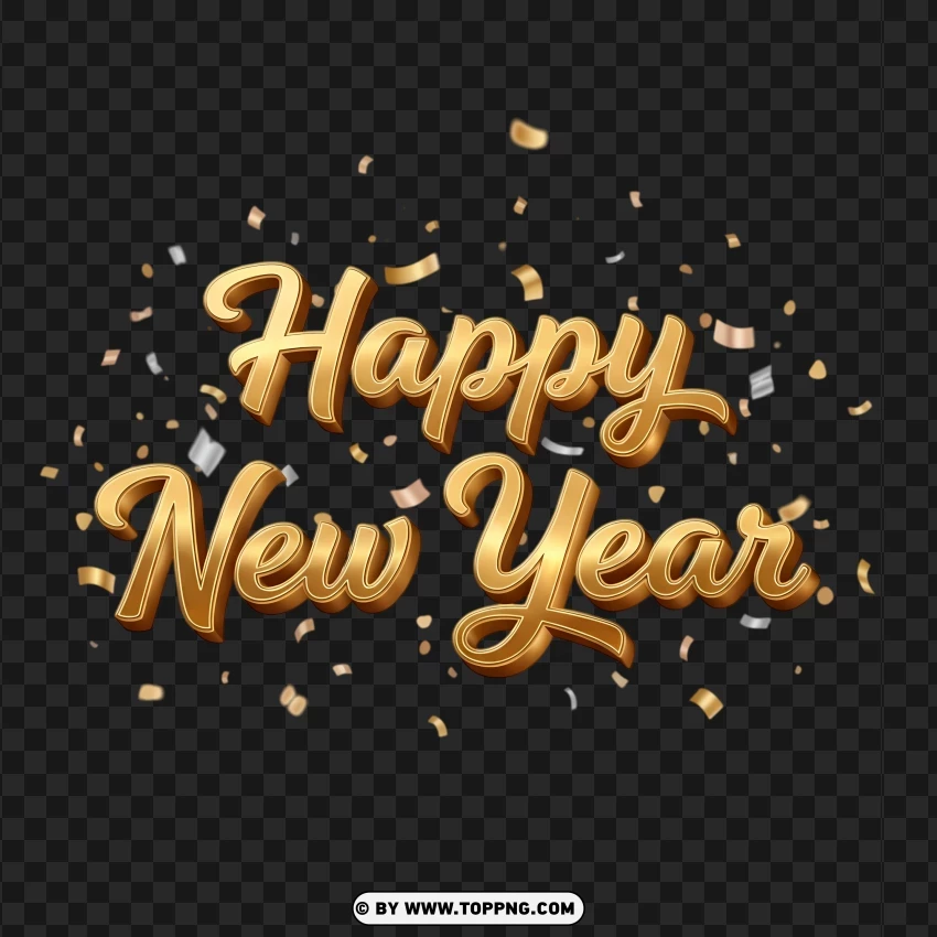 New Year 2026 Gold Celebration Text With Ribbon Details PNG Transparent Background