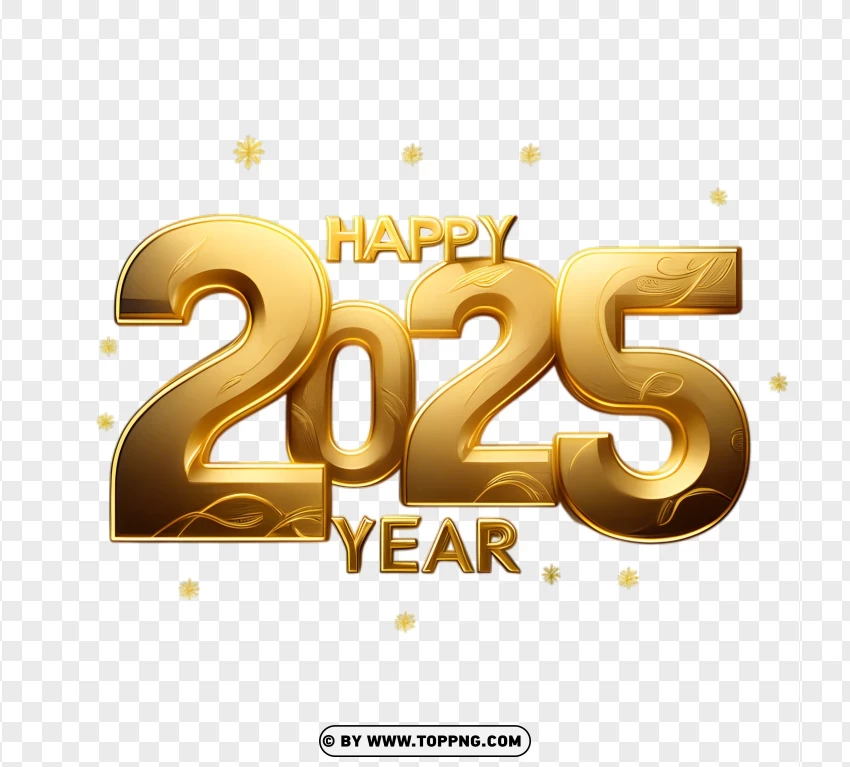 Elegant Happy Year 2025 Gold Text PNG Transparent Background