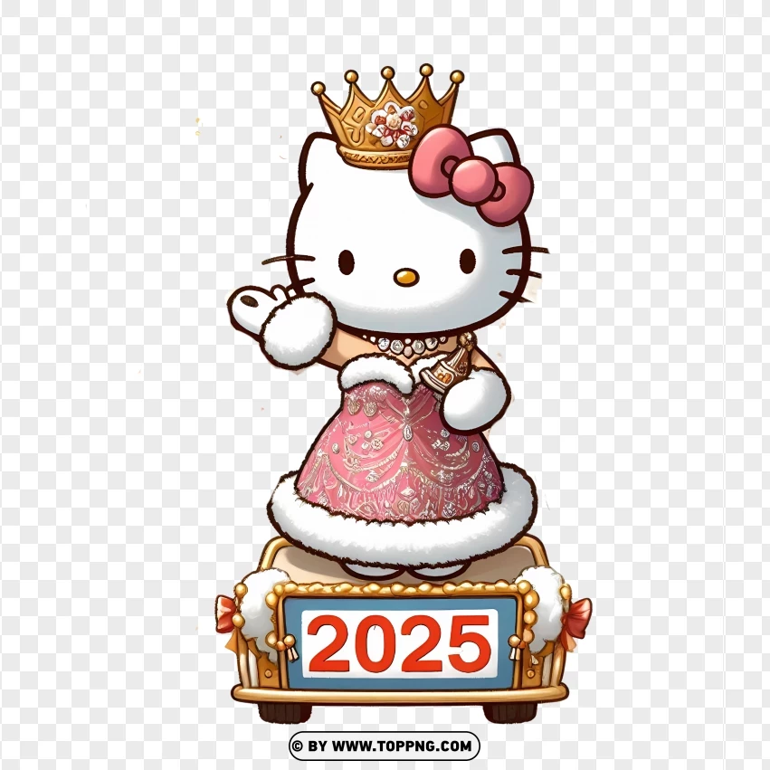 Elegant Hello Kitty Crowned For New Year 2025 PNG Transparent Background