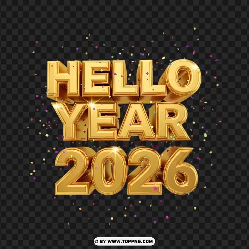 Happy New Year 2026 Decorative Font With Confetti PNG Transparent Background