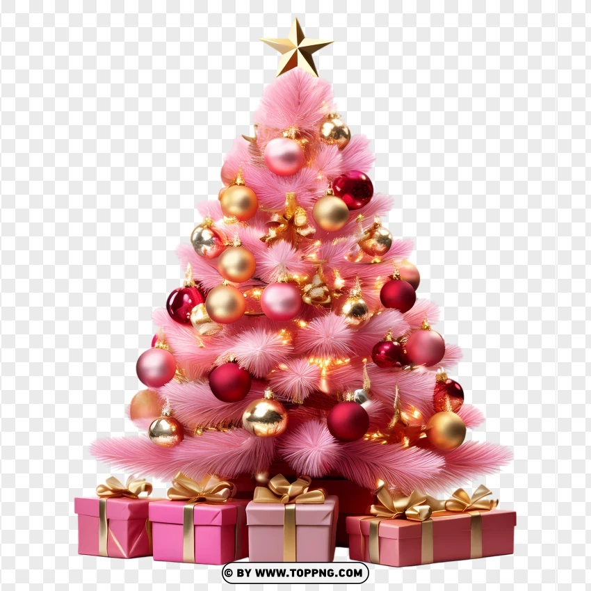 Elegant Pink Christmas Tree Free Download PNG Transparent Background