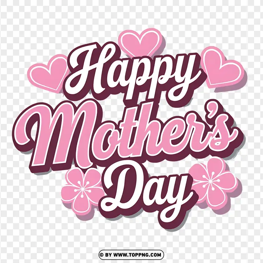 Happy Mothers Day With Pink Hearts PNG Transparent Background