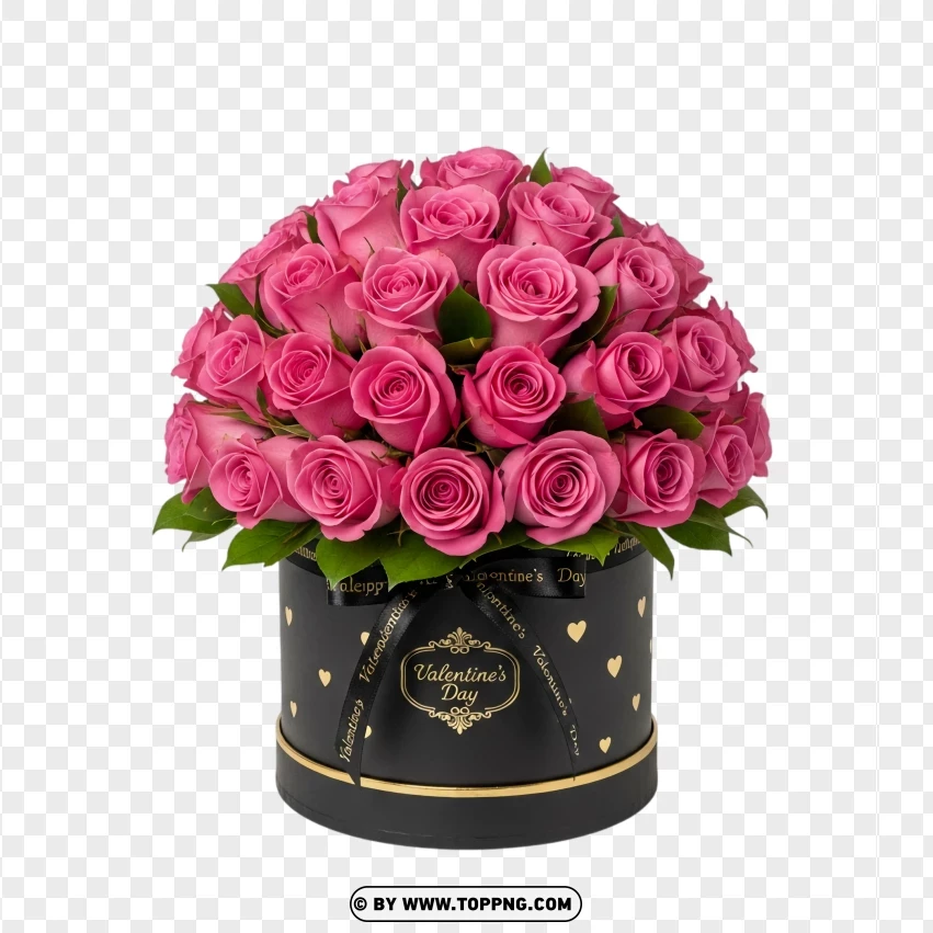 Elegant Pink Roses Dome In Black Box Flower Bouquet PNG Transparent Background