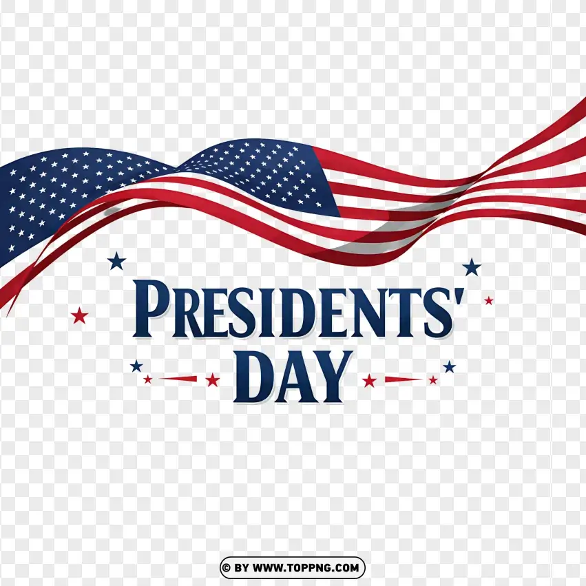 Presidents Day Wavy Flag Banner Design PNG Transparent Background