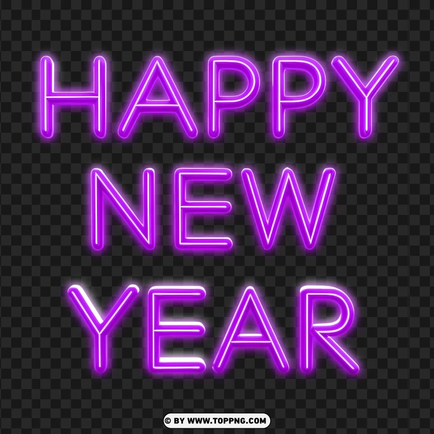 Elegant Purple Neon Vertical Happy New Year Lettering PNG Transparent Background