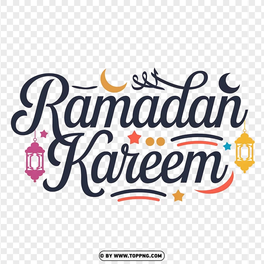 Elegant Ramadan Kareem Typography With Lanterns Crescent Moon And Stars PNG Transparent Background