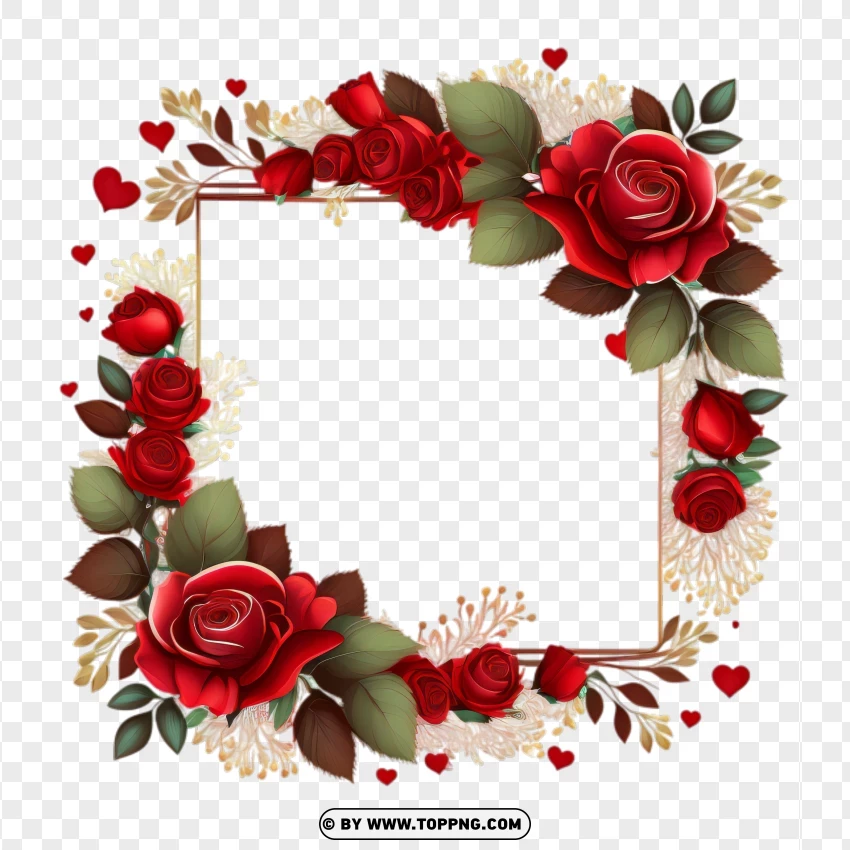 Elegant Red Rose Floral Frame PNG Transparent Background