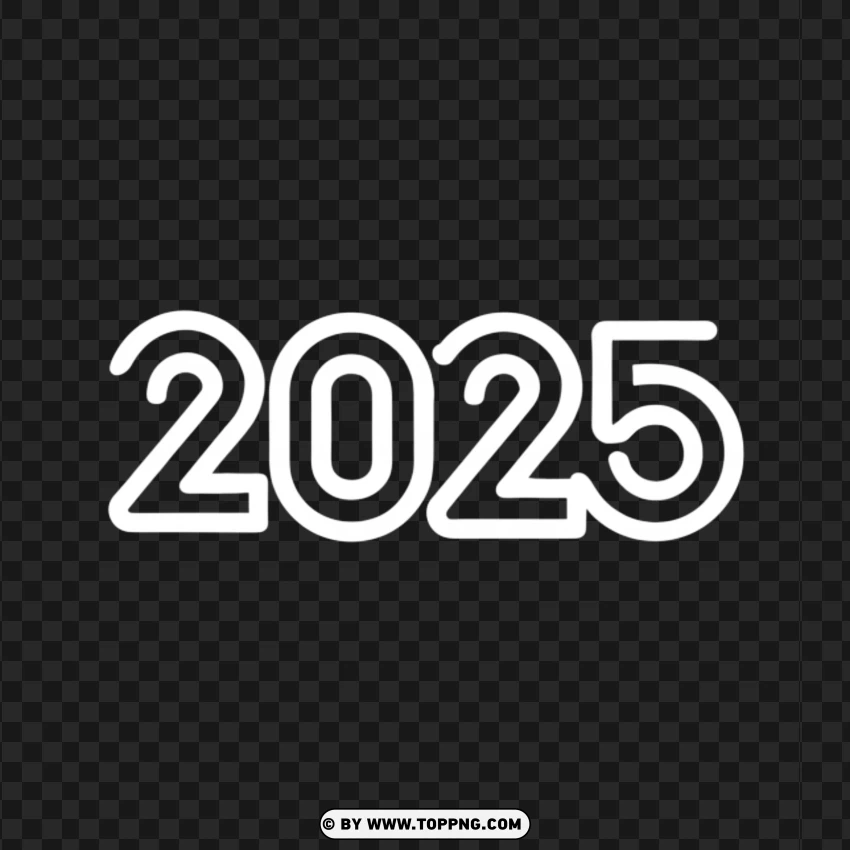 Elegant White 2025 Happy New Year Outline PNG Transparent Background