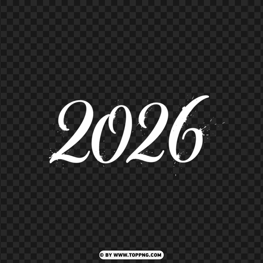 Elegant White Calligraphy 2026 Design With Ink Bleed PNG Transparent Background