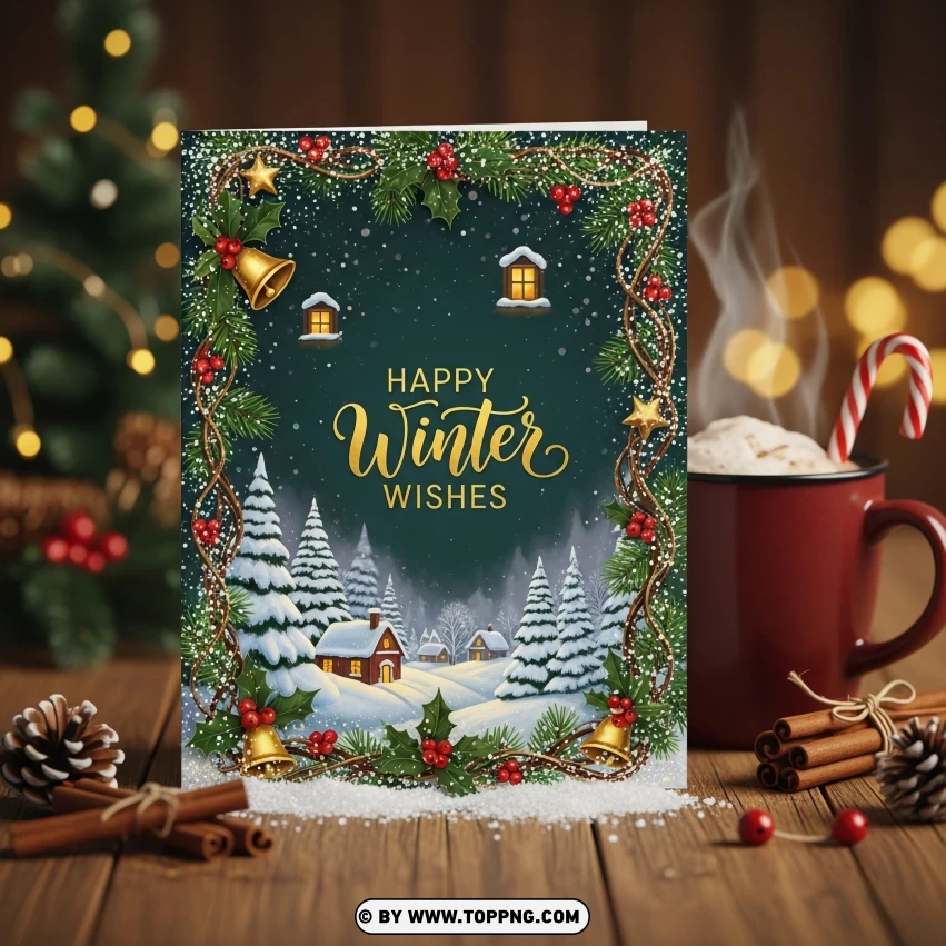 Elegant Winter Greeting Card With Wishes Text PNG Transparent Background