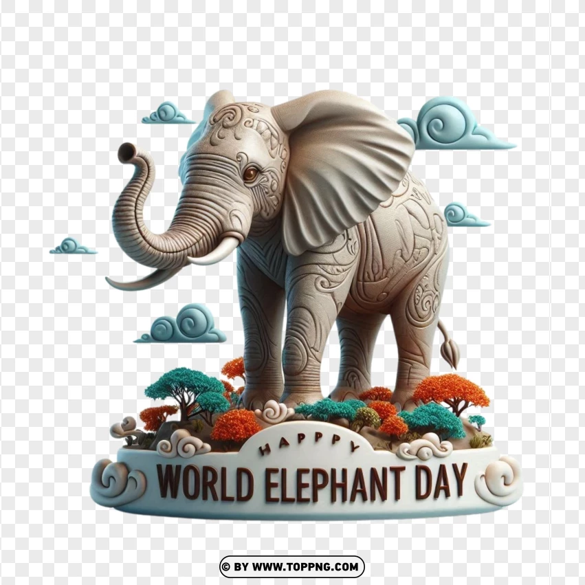 Elegant World Elephant Day Poster - Majestic Elephant Illustration PNG Transparent Background