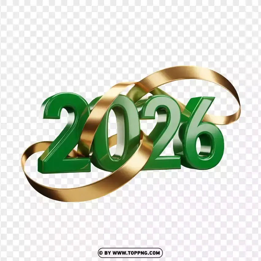 Emerald Green 3d 2026 With Metallic Gold Ribbon Theme PNG Transparent Background