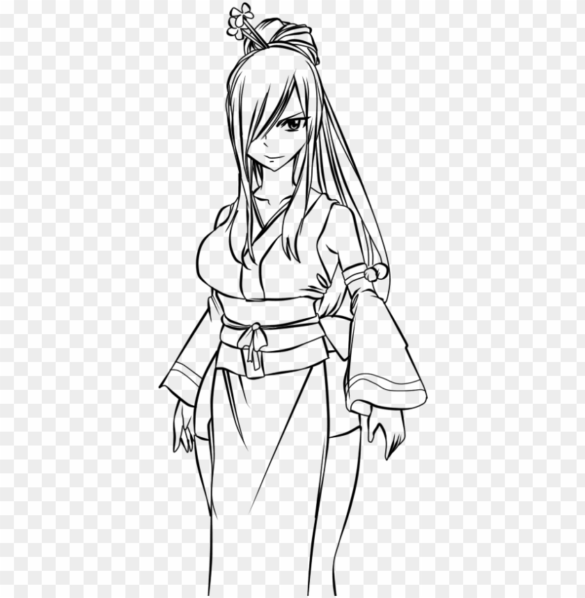 erza lineart - anime kimono line art PNG image with transparent background  | TOPpng