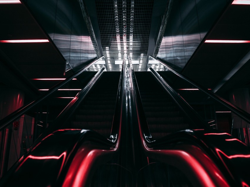 escalator, lights, stairs