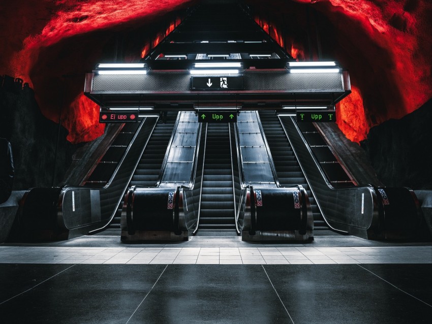 escalator, metro, tunnel, underground, dark