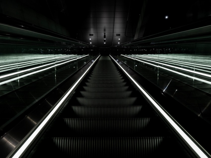 escalator, stairs, dark, descent