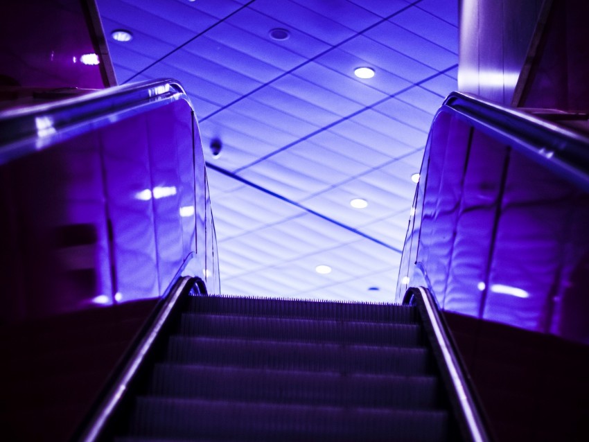 escalator, stairs, lights, purple
