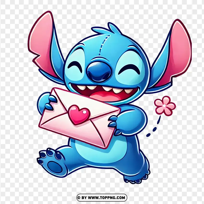 Stitch Offering A Valentines Envelope With Love PNG Transparent Background