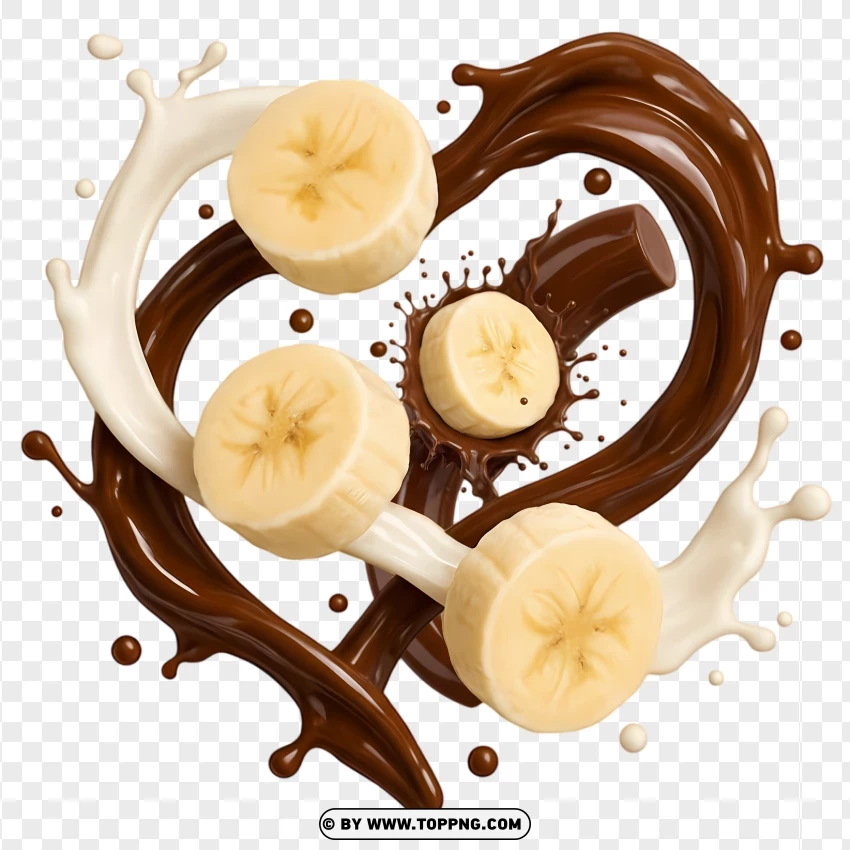 Explosive Milk And Chocolate Banana Splash PNG Transparent Background
