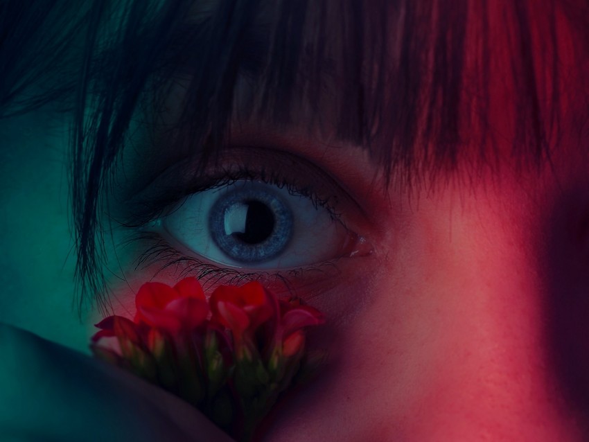 eye, flower, girl, closeup, face