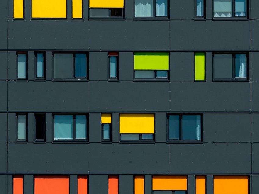 facade, windows, colorful, building
