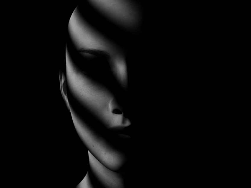 face, shadow, dark, bw, noir, portrait, doll