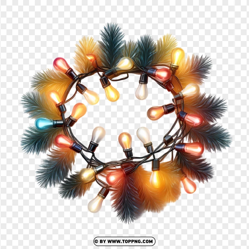 Fairy Lights Christmas Wreath With Warm Glow PNG Transparent Background