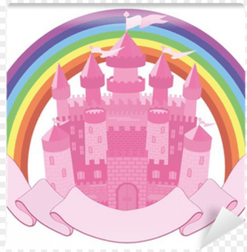 fairy tale magic castle and rainbow, vector wall mural - unrnio castillo, unicornio