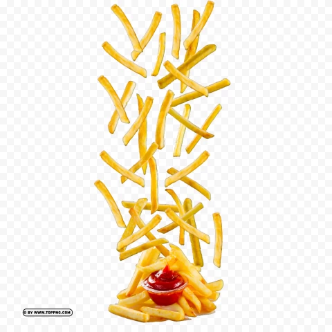 Falling French Fries With Ketchup PNG