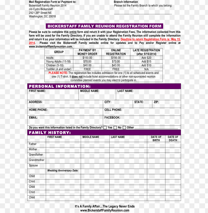 family reunion registration form PNG image with transparent background |  TOPpng