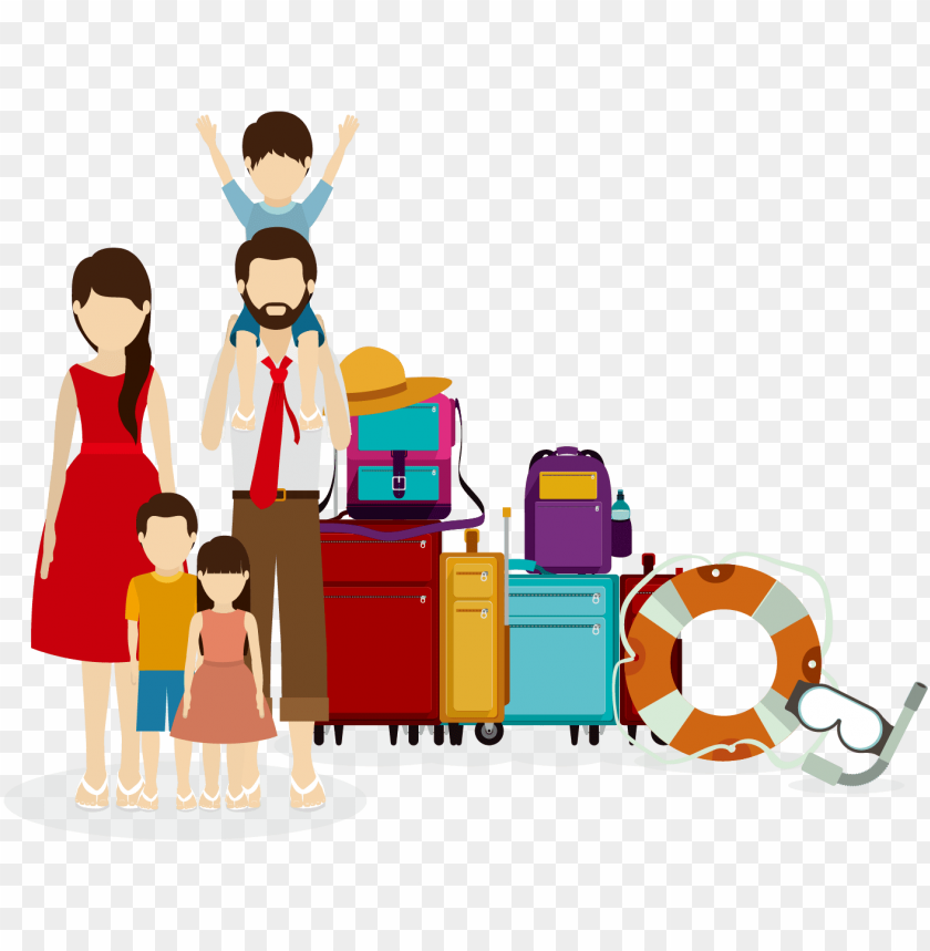 旅行五口之家矢量素材下载- family traveling vector - family travel vector PNG image with transparent background@toppng.com