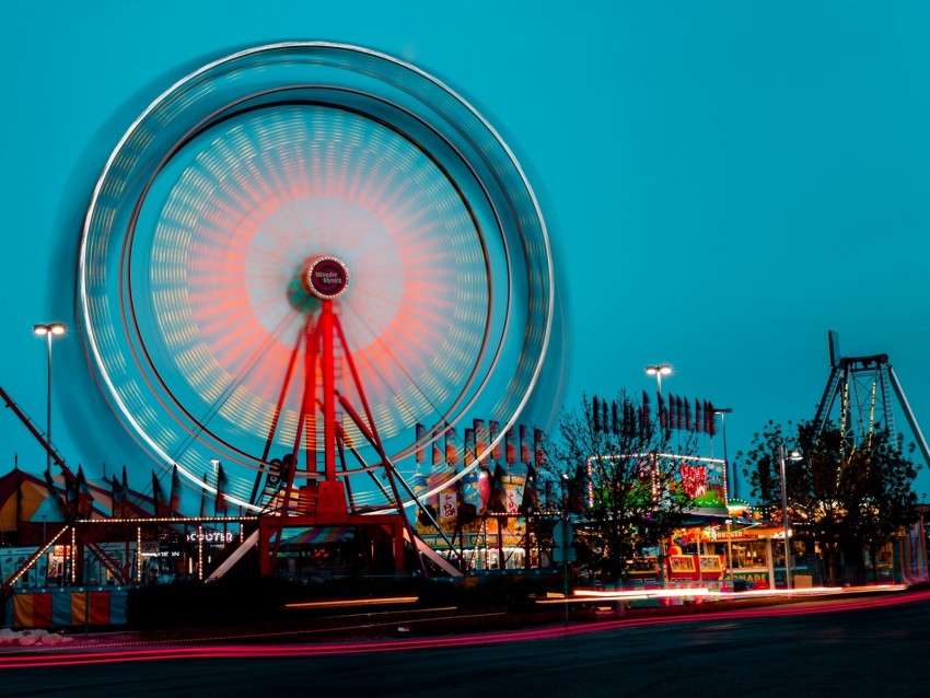 ferris wheel, movement, long exposure, attraction, lights
