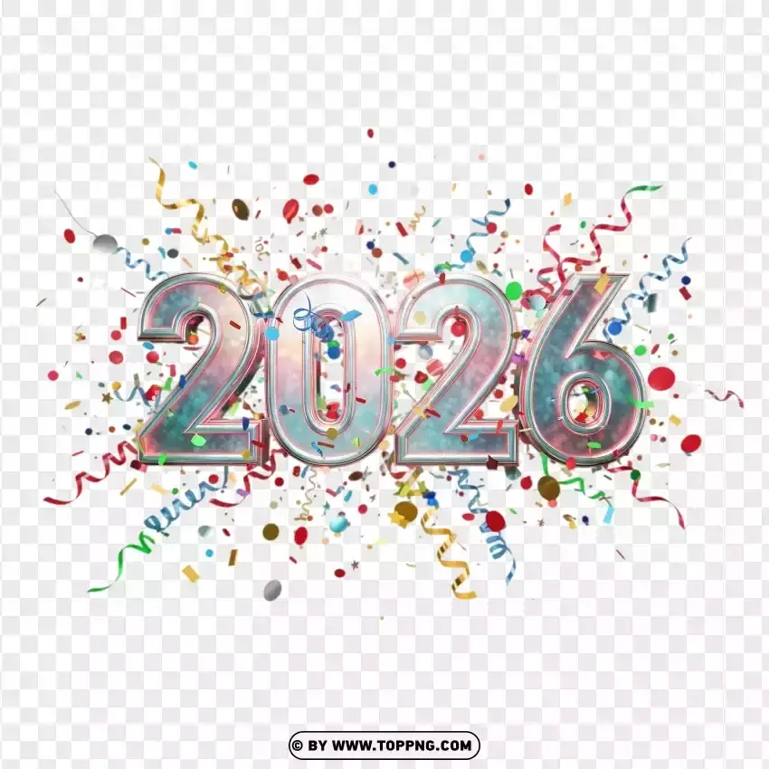 Festive 2026 Design With Confetti PNG Transparent Background